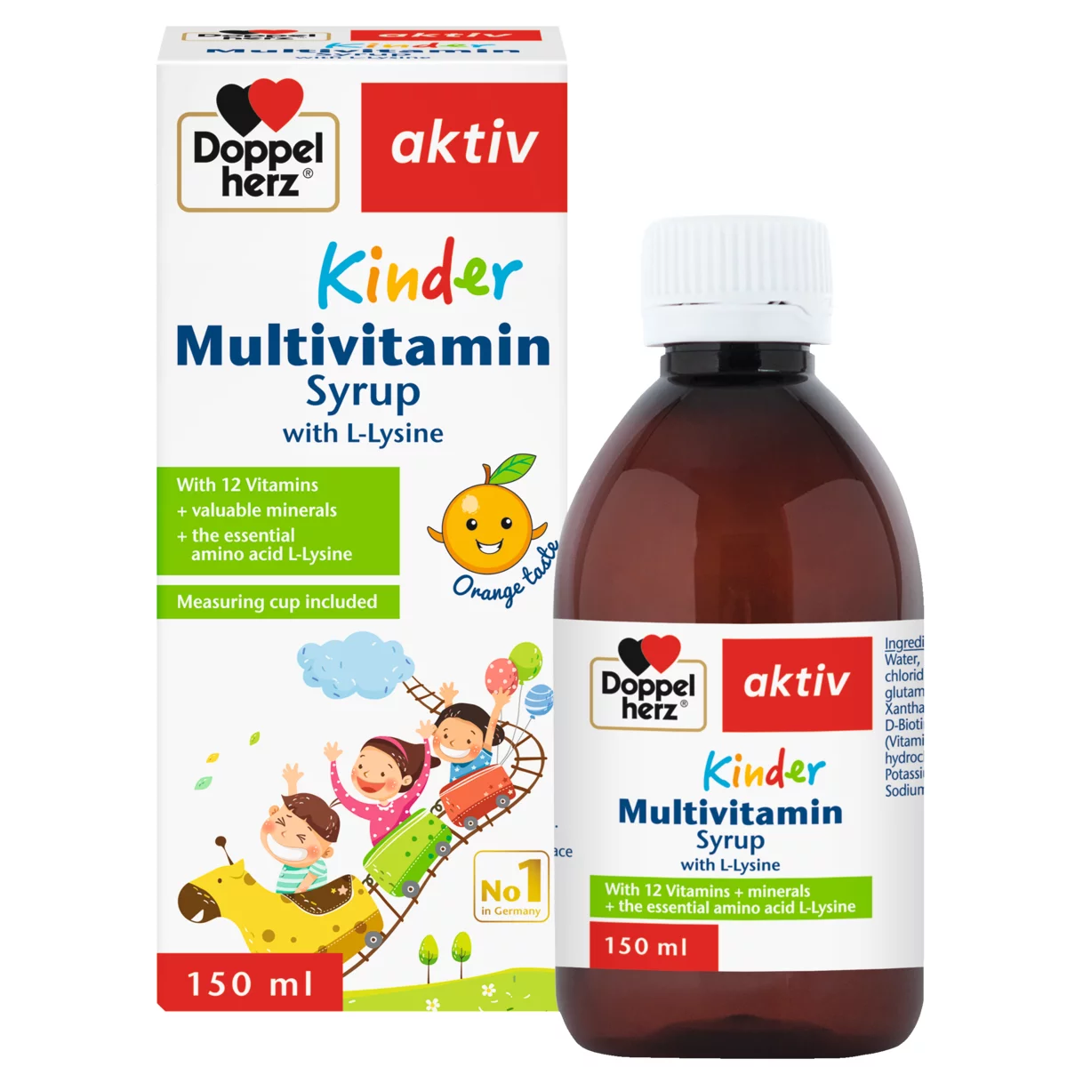 Illustration of the product packaging Doppelherz aktiv KINDER Multivitamin Syrup front view
